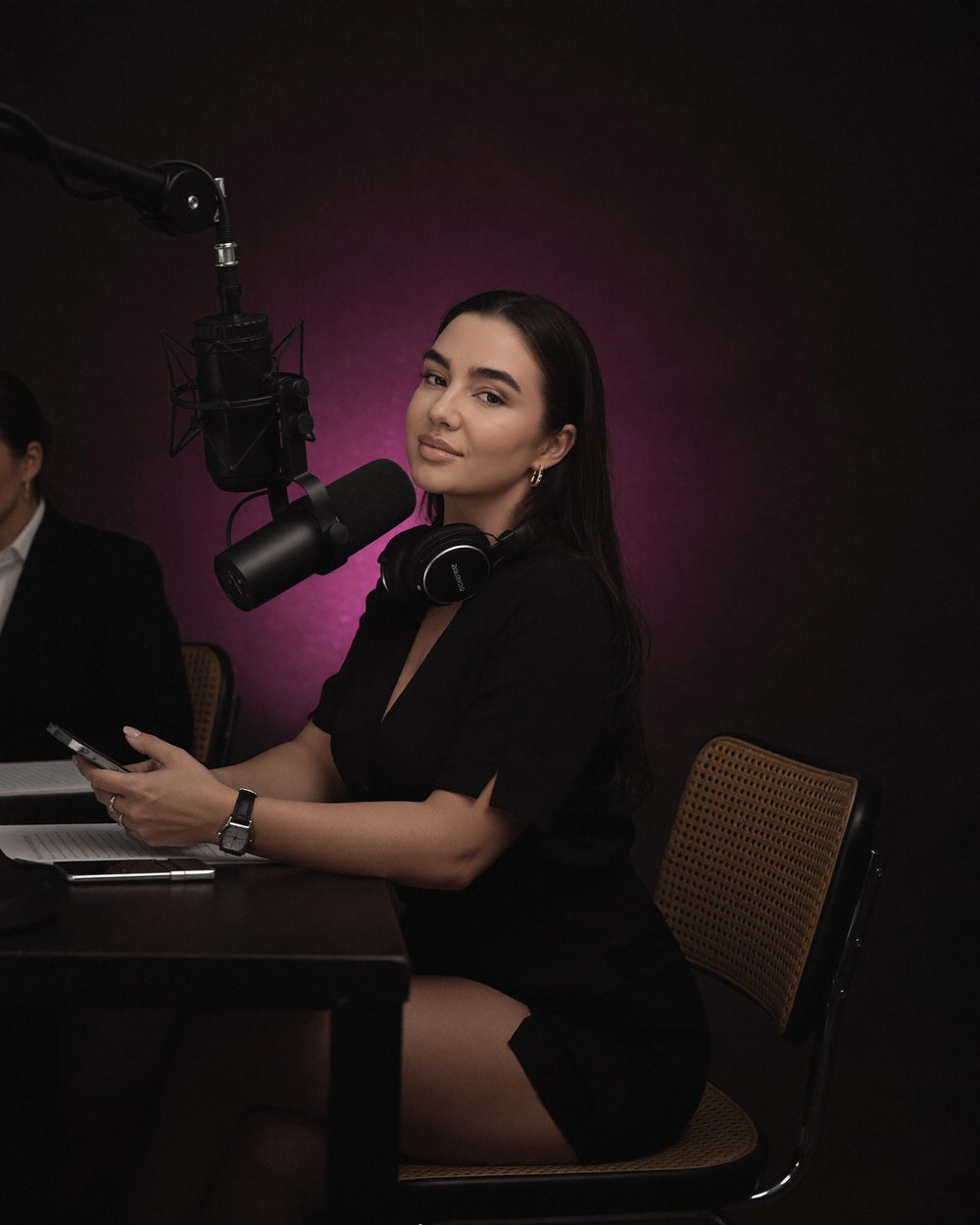 LV recording the podcast